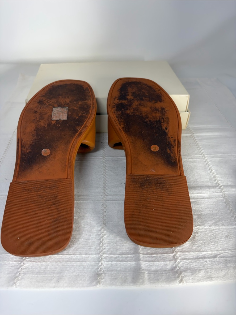 Tory Burch Tan/Brown Leather Logo Slide Sandals - Picture 6 of 7